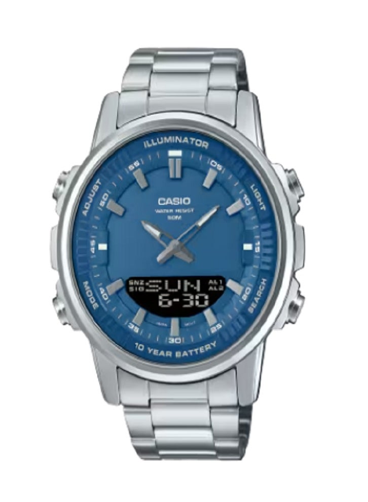 Casio Men's Analog-Digital Stainless Steel Watch – Blue Dial | 10-Year Battery | LED Illuminator