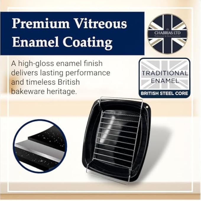 Samuel Groves 37Cm Vitreous Enamel Roasting Pan Tray  Rack Made In England Black Gbb045424 - Image 4