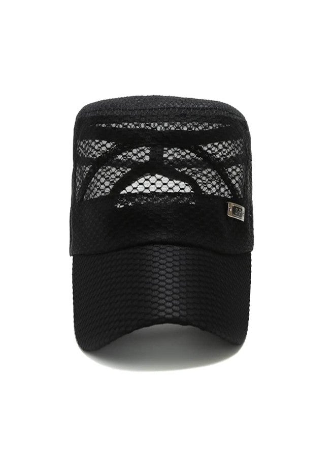 WITHMOONS Summer Breathable Cadet Hat Basic Mesh Military Army Cap YZ40117 (Black) - Image 2