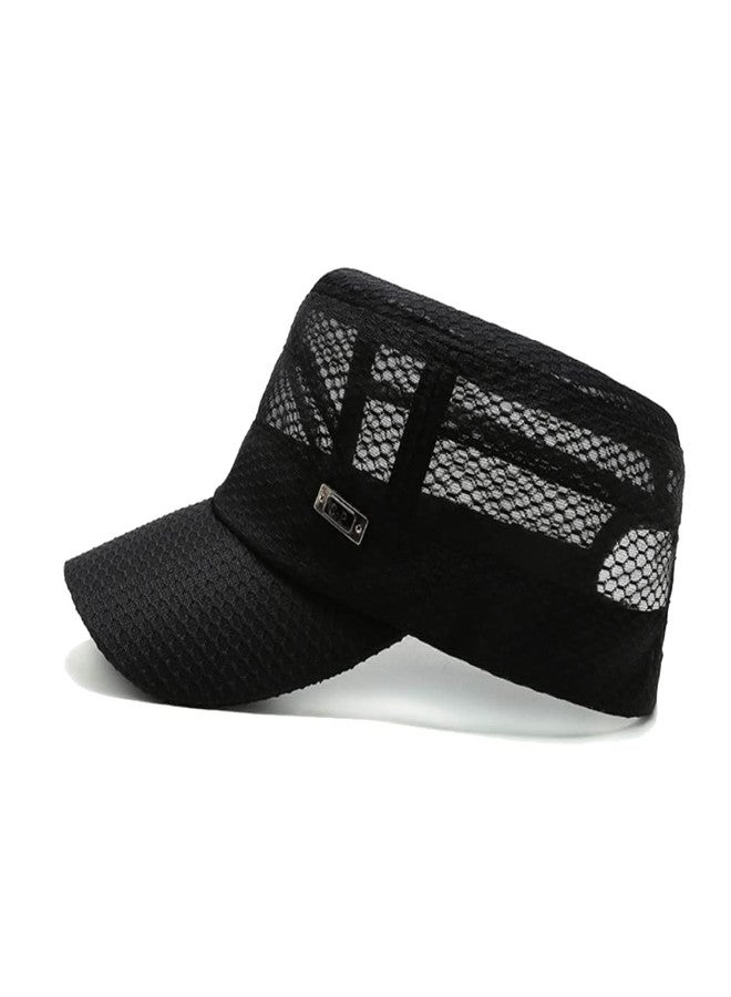 WITHMOONS Summer Breathable Cadet Hat Basic Mesh Military Army Cap YZ40117 (Black) - Image 3