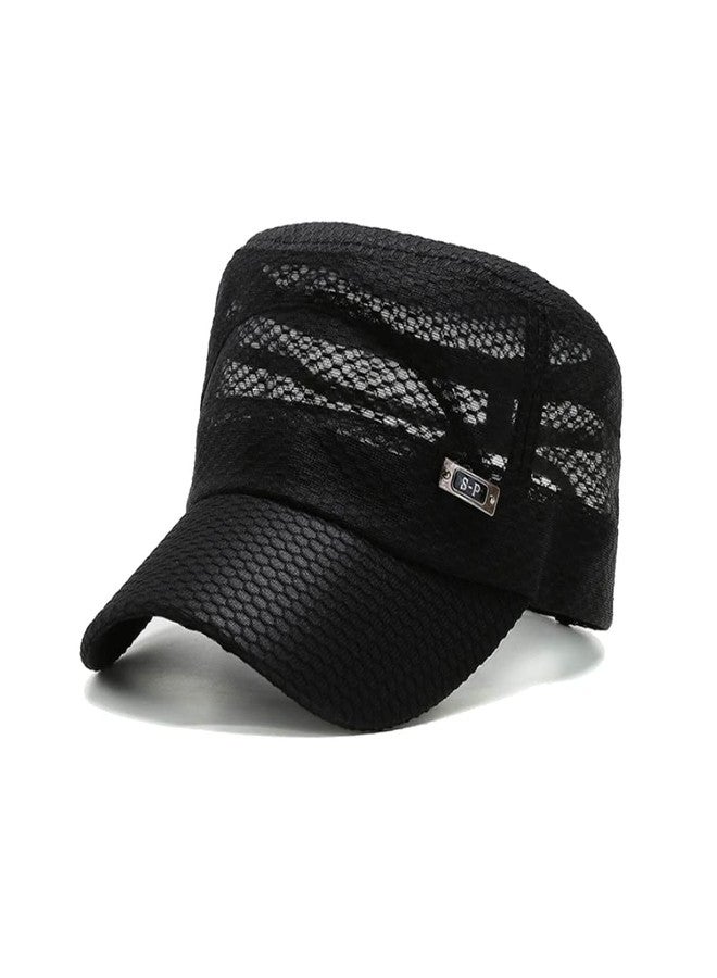 WITHMOONS Summer Breathable Cadet Hat Basic Mesh Military Army Cap YZ40117 (Black) - Image 1