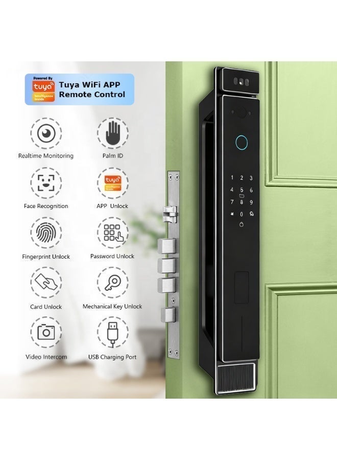 رازوفيوس قفل باب ذكي مزود بكاميرا، وتقنية التعرف ثلاثي الأبعاد على راحة اليد والوجه، وقفل اتصال فيديو عبر WiFi، وتطبيق للتحكم عن بعد للمنزل والمكتب والشقق والفنادق - Image 2