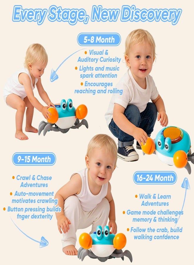 Seozio Crab Tummy Time Toys for Baby, Light-up Musical Crawling Dancing Crab Toy, Early Educational Tummy Time Baby Toys for 6-12 Months Toddlers Kids Newborn Birthday Gift.(Blue) - Image 4