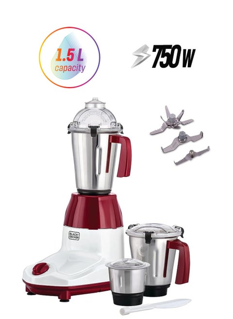 3-In-1 Multifunctional 750W Mixer Grinder With 3 Jars Set: Blender, Wet & Dry Grinder And A Chutney Jar Mg750-B5