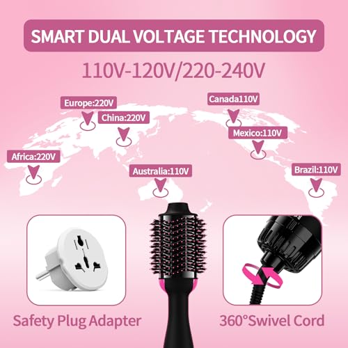 Umeely Dual Voltage Hair Dryer Brush with Negative Ion Anti-frizz Styler - Hot Air Volumizer for 110V-120V/220V-240V European and Travel Use - Image 2