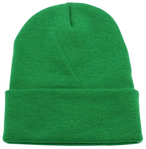 Top Level Unisex Cuffed Plain Skull Beanie Toboggan Knit Hat/Cap, Kelly Green - Image 1