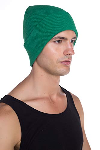 Top Level Unisex Cuffed Plain Skull Beanie Toboggan Knit Hat/Cap, Kelly Green - Image 2