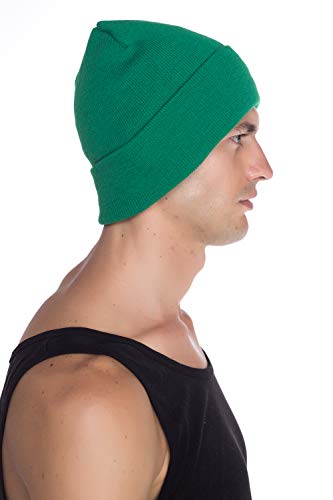 Top Level Unisex Cuffed Plain Skull Beanie Toboggan Knit Hat/Cap, Kelly Green - Image 5