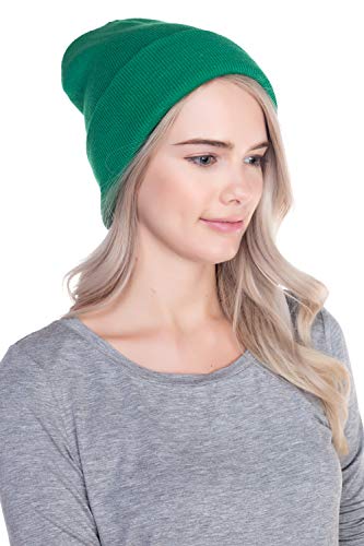 Top Level Unisex Cuffed Plain Skull Beanie Toboggan Knit Hat/Cap, Kelly Green - Image 3