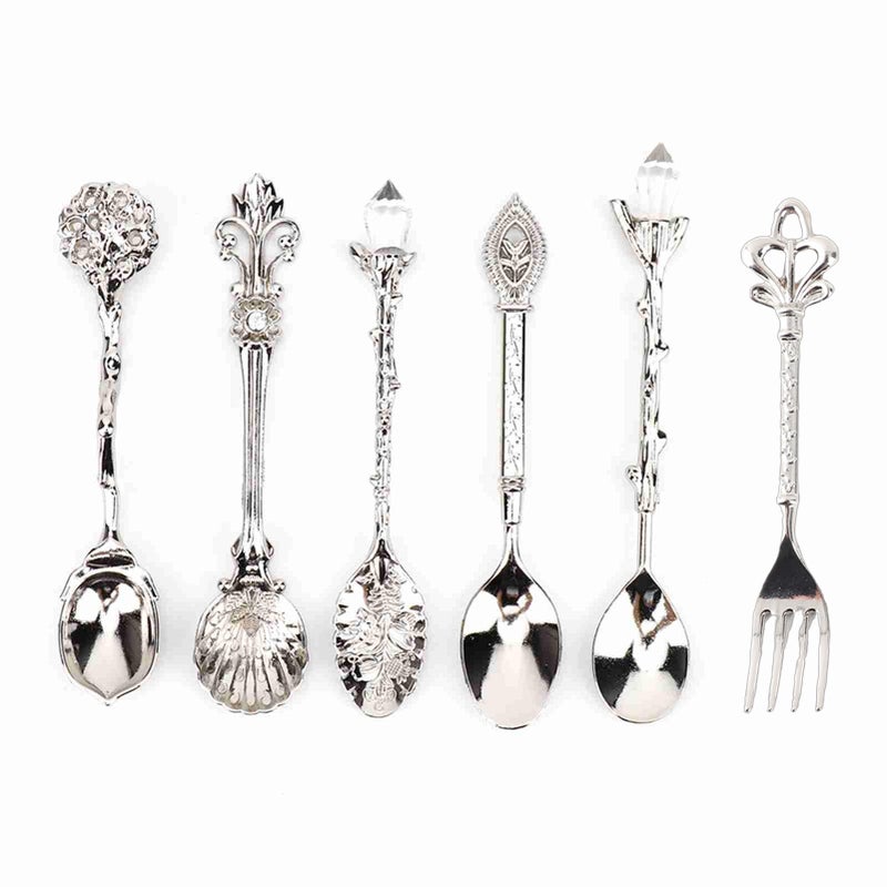 Vintage Retro Zinc Alloy Cutlery Set 6Pcs Silver Crown Handle Spoons Forks Kitchen - Image 2
