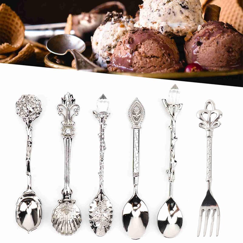 Vintage Retro Zinc Alloy Cutlery Set 6Pcs Silver Crown Handle Spoons Forks Kitchen - Image 5