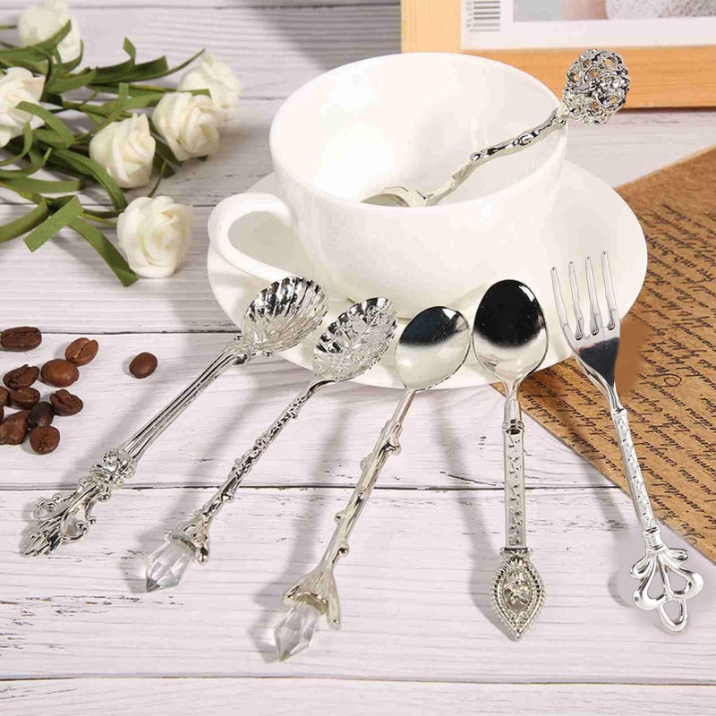 Vintage Retro Zinc Alloy Cutlery Set 6Pcs Silver Crown Handle Spoons Forks Kitchen - Image 3
