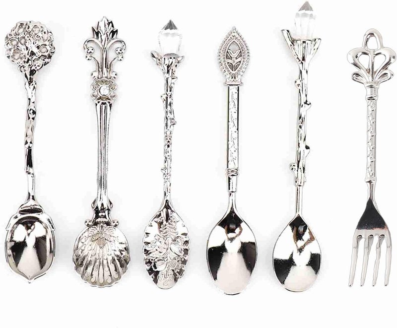 Vintage Retro Zinc Alloy Cutlery Set 6Pcs Silver Crown Handle Spoons Forks Kitchen - Image 1