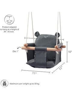 Arabest Secure Baby Swing Seat with Safety Belt - Baby Canvas and Wooden Swing Chair with Ear Décor Cushion - Hanging Indoor Swing for Infants & Baby Swing Outdoor - Tree Toddler Swing for Backyard Outside  - Image 3