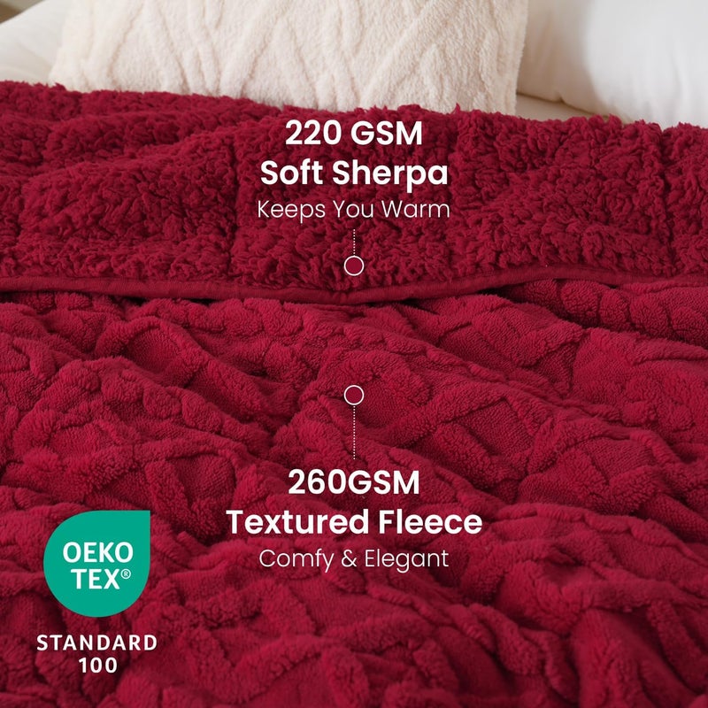 Drewin 15 lbs Weighted Blanket for Adults, Dual Sided Soft Fuzzy Sherpa Weighted Blankets Full Size with Jacquard Pattern, Cozy Winter Weighted Blanket for Sofa Bed, Ceramic Beads, 48 x 72 inches, Red - Image 3
