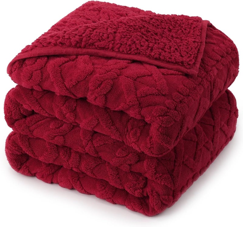 Drewin 15 lbs Weighted Blanket for Adults, Dual Sided Soft Fuzzy Sherpa Weighted Blankets Full Size with Jacquard Pattern, Cozy Winter Weighted Blanket for Sofa Bed, Ceramic Beads, 48 x 72 inches, Red - Image 1