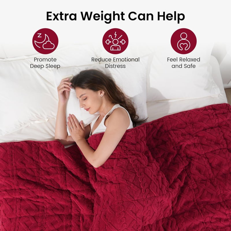 Drewin 15 lbs Weighted Blanket for Adults, Dual Sided Soft Fuzzy Sherpa Weighted Blankets Full Size with Jacquard Pattern, Cozy Winter Weighted Blanket for Sofa Bed, Ceramic Beads, 48 x 72 inches, Red - Image 2