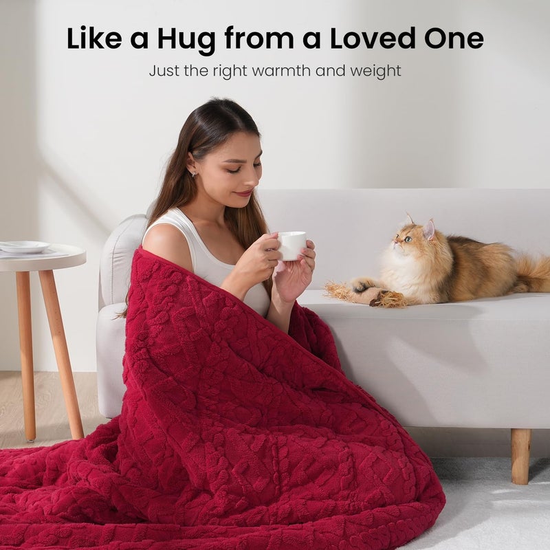 Drewin 15 lbs Weighted Blanket for Adults, Dual Sided Soft Fuzzy Sherpa Weighted Blankets Full Size with Jacquard Pattern, Cozy Winter Weighted Blanket for Sofa Bed, Ceramic Beads, 48 x 72 inches, Red - Image 4