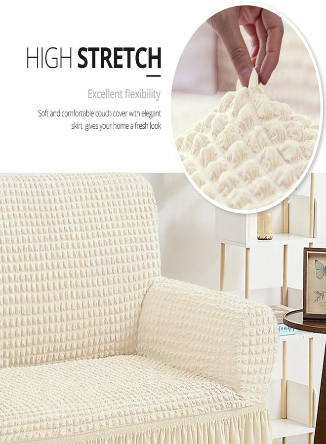 NICEEC Sofa Slipcovers Beige Couch Covers Washable Stretch Fitted Sofa Cover for 3 Cushion Couch Universal 3 Seat slipcover Durable Furniture Protector with Skirt Country Style - Image 2
