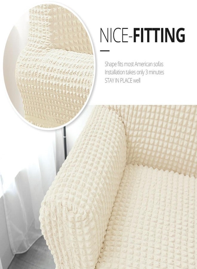 NICEEC Sofa Slipcovers Beige Couch Covers Washable Stretch Fitted Sofa Cover for 3 Cushion Couch Universal 3 Seat slipcover Durable Furniture Protector with Skirt Country Style - Image 3