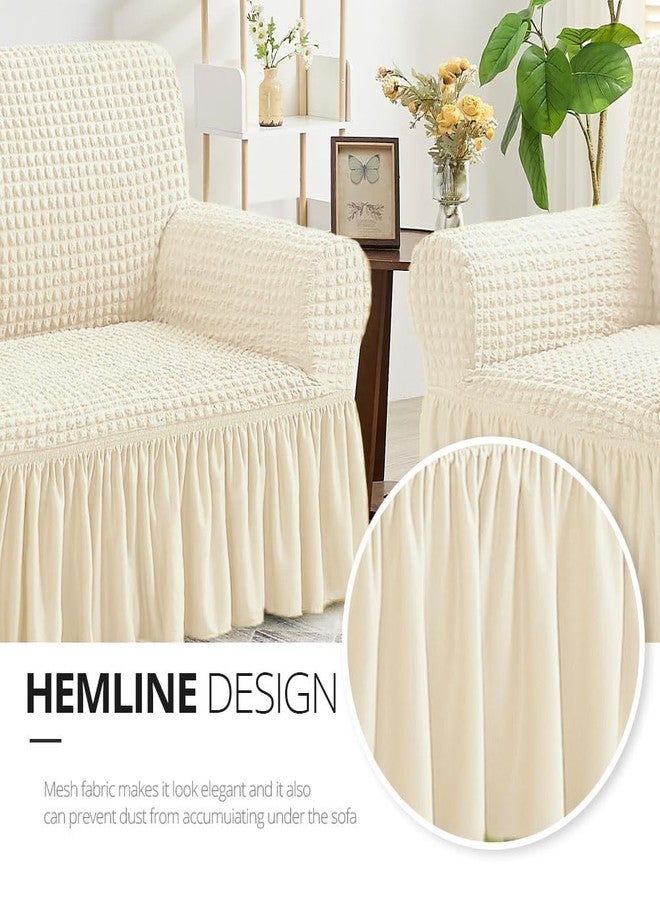 NICEEC Sofa Slipcovers Beige Couch Covers Washable Stretch Fitted Sofa Cover for 3 Cushion Couch Universal 3 Seat slipcover Durable Furniture Protector with Skirt Country Style - Image 4