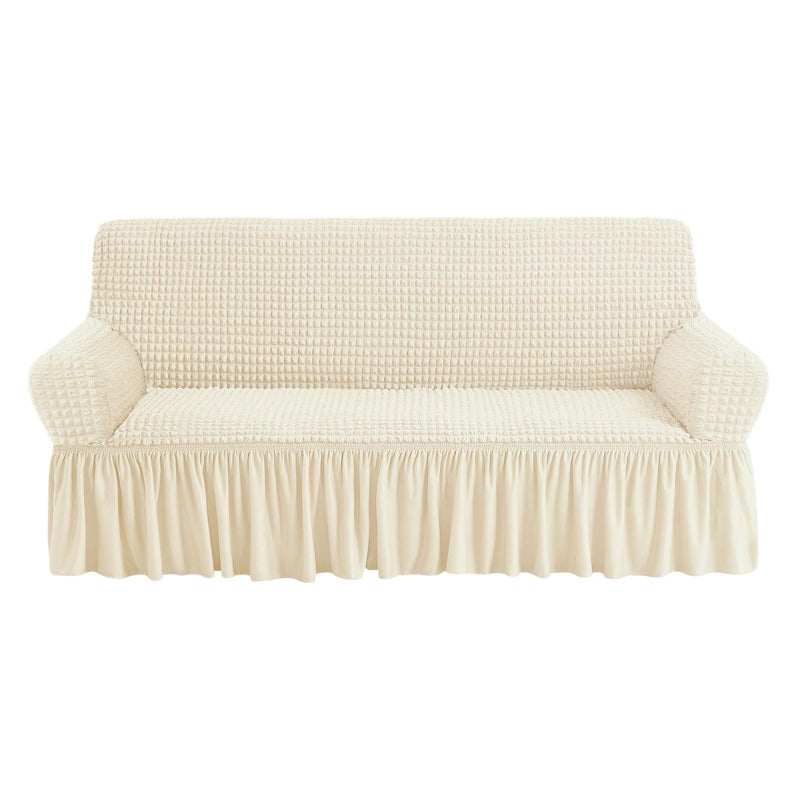NICEEC Sofa Slipcovers Beige Couch Covers Washable Stretch Fitted Sofa Cover for 3 Cushion Couch Universal 3 Seat slipcover Durable Furniture Protector with Skirt Country Style - Image 1