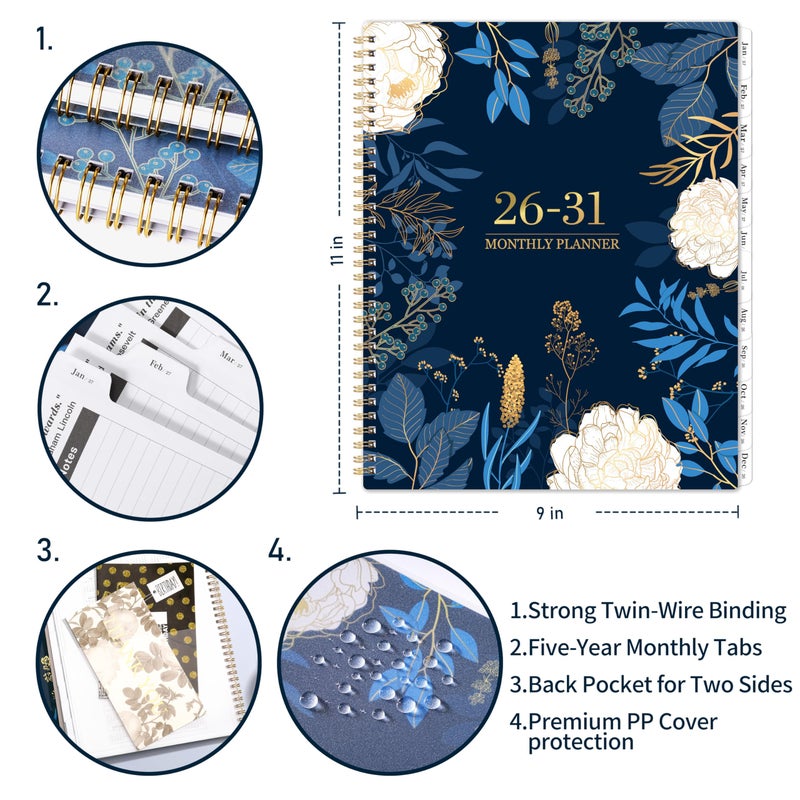Indeme 2026-2031 Monthly Planner - 5 Year Planner/Calendar 2026-2031, 11" x 9", 2026 Calendar Planner, Jul 2026 - Jun 2031, Tabs, Back Pocket, Holidays, Twin-Wire Binding, Note Pages - Image 5