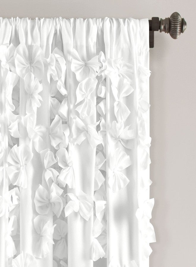 Lush Decor Riley Window Curtain Semi-Sheer Ruffled Textured Bow Window Panel for Living, Dining Room, Bedroom (Single), 54"W x 63"L, White - Image 2