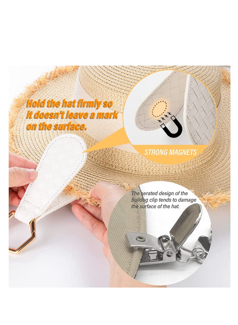 KASTWAVE Travel Magnetic Hat Clip, for Hat Bag Travel Outdoor Accessory, PU Leather Multifunctional Fashion Sun Hats Clip for Women and Men, Black and White, 2 Pcs - Image 3