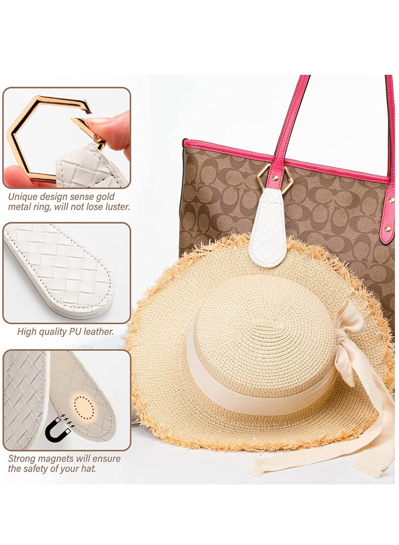 KASTWAVE Travel Magnetic Hat Clip, for Hat Bag Travel Outdoor Accessory, PU Leather Multifunctional Fashion Sun Hats Clip for Women and Men, Black and White, 2 Pcs - Image 4