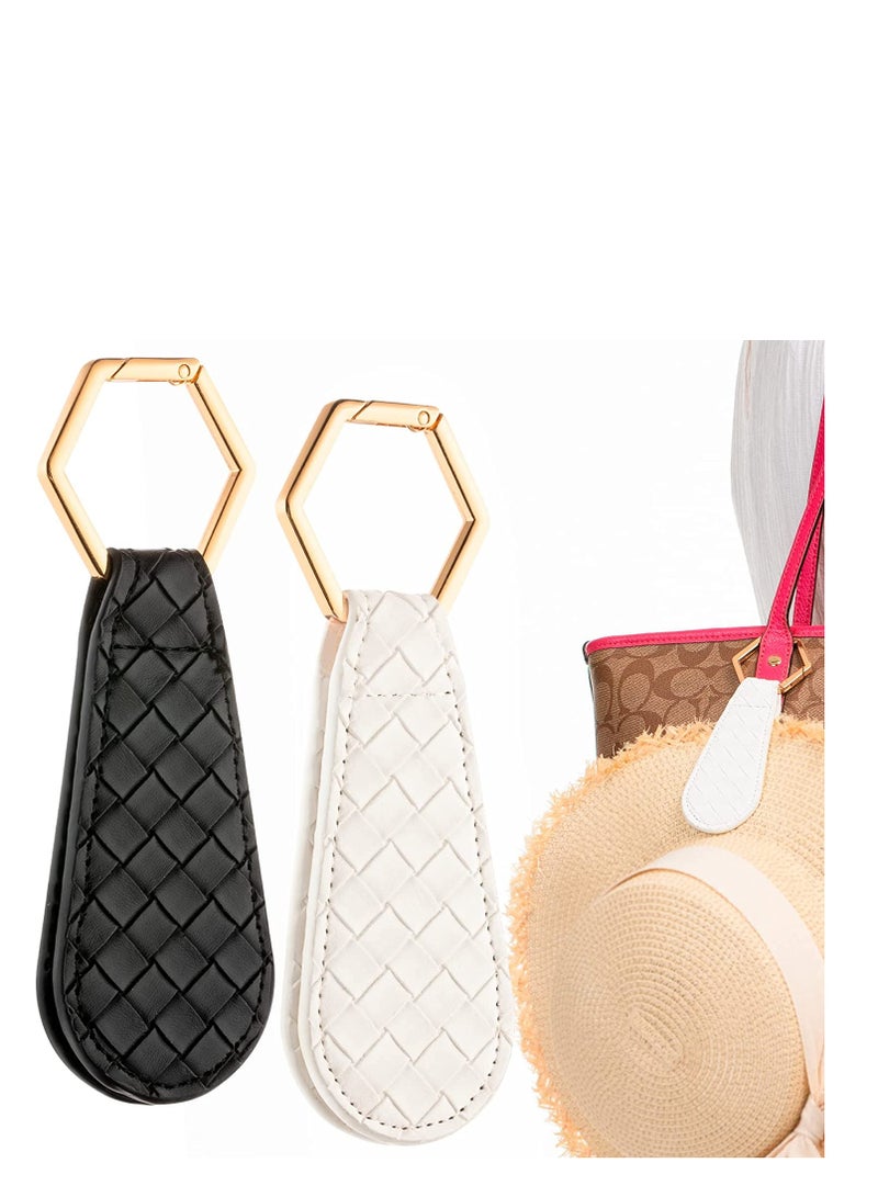 KASTWAVE Travel Magnetic Hat Clip, for Hat Bag Travel Outdoor Accessory, PU Leather Multifunctional Fashion Sun Hats Clip for Women and Men, Black and White, 2 Pcs - Image 2