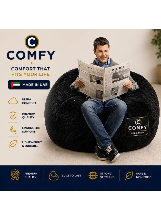 Comfy Black Velvet Adult Size Classic Plush Bean Bag - Image 1