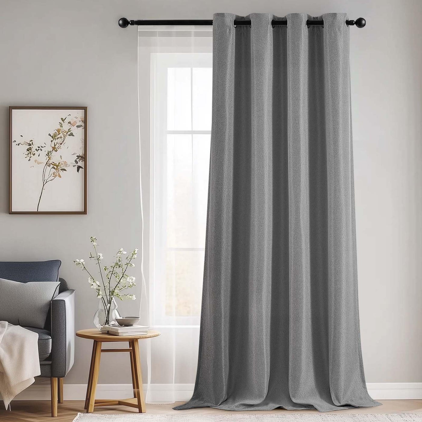 JINCHAN Linen Textured Curtains for Living Room Bedroom Curtains Room Darkening Curtains Linen Look Thermal Insulated Curtains Grommet Top Window Drape W52 x L108, 1 Panel, Grey