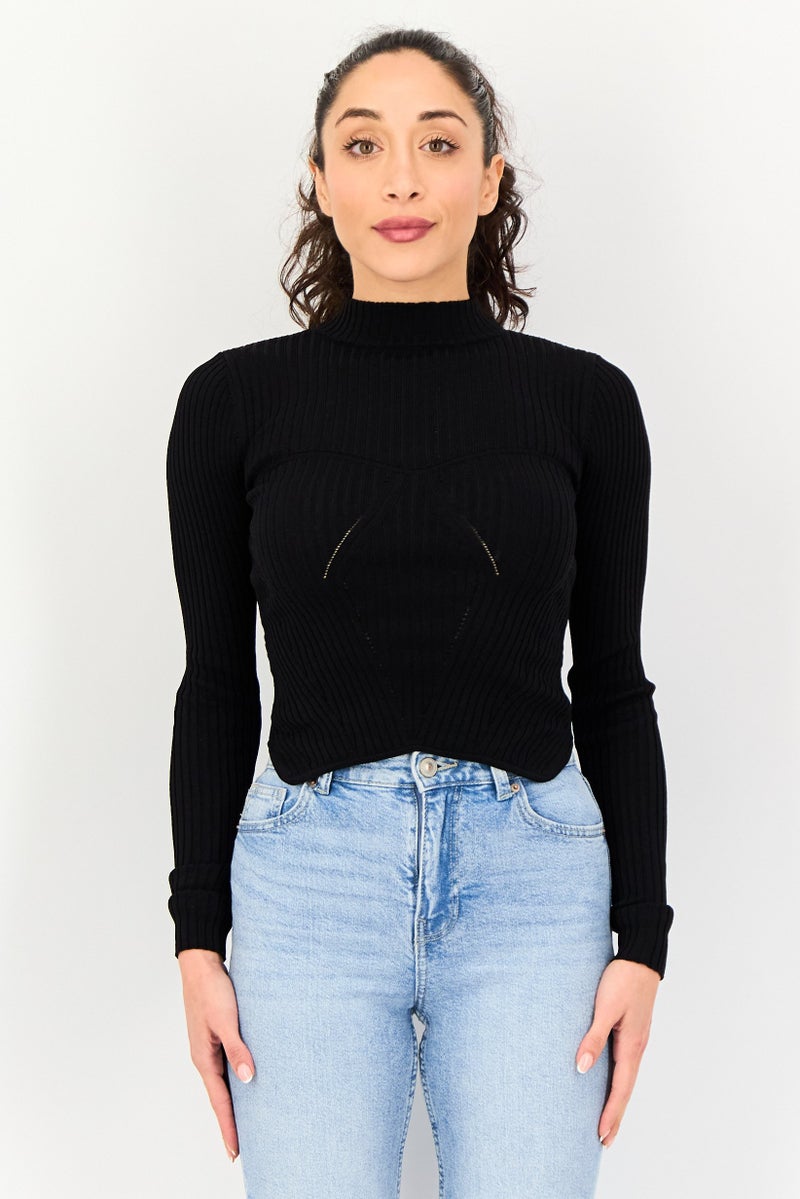 Bershka سويت شيرت نسائي برقبة مزيفة، أسود - Image 1