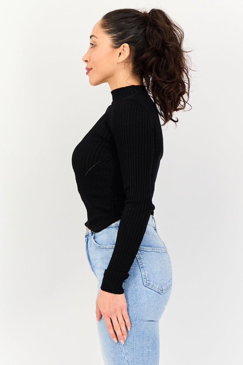 Bershka سويت شيرت نسائي برقبة مزيفة، أسود - Image 3