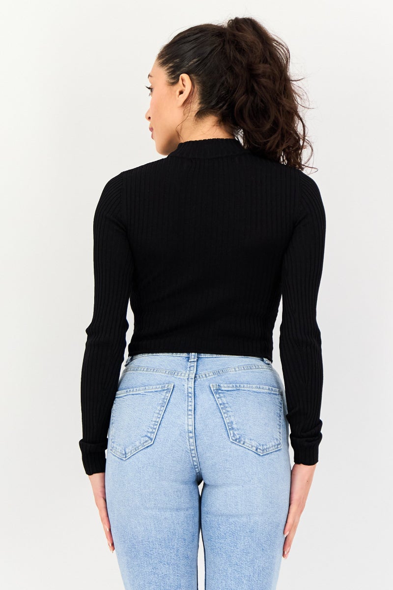 Bershka سويت شيرت نسائي برقبة مزيفة، أسود - Image 2