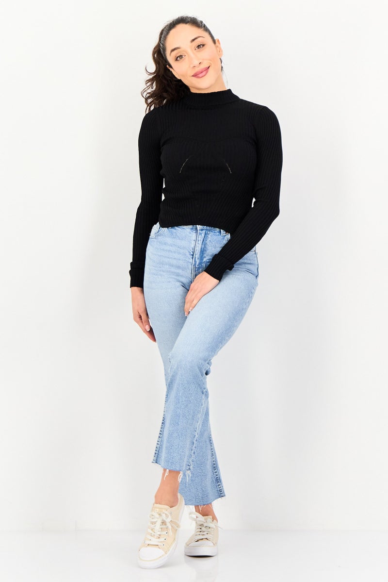 Bershka سويت شيرت نسائي برقبة مزيفة، أسود - Image 4