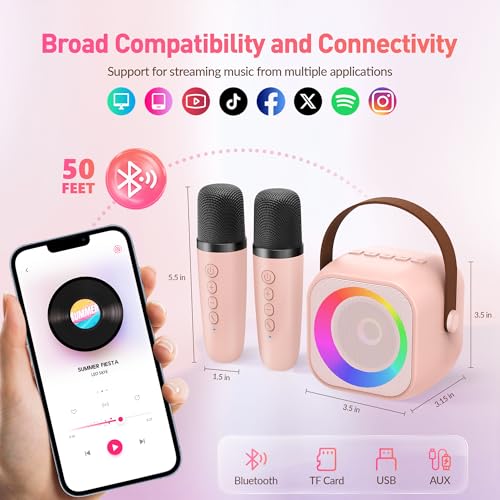 BEILIHART Karaoke Machine for Kids Adults, Mini Portable Bluetooth Karaoke Speaker with 2 Wireless Microphone and Lights, Christmas Birthday Gifts for Girls Ages 4, 5, 6, 7, 8, 9, 10, 12+ Family Home Party - Image 3