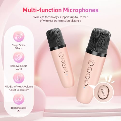 BEILIHART Karaoke Machine for Kids Adults, Mini Portable Bluetooth Karaoke Speaker with 2 Wireless Microphone and Lights, Christmas Birthday Gifts for Girls Ages 4, 5, 6, 7, 8, 9, 10, 12+ Family Home Party - Image 5