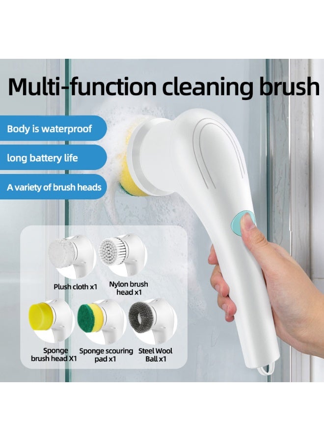 Electric Cleaning Brush Wire Ball Five Brush Head Long Handle Handheld Cleaning Kitchen Dishwasher - Image 1