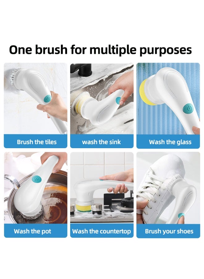 Electric Cleaning Brush Wire Ball Five Brush Head Long Handle Handheld Cleaning Kitchen Dishwasher - Image 2