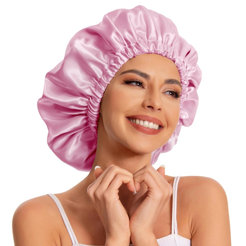 Edoneery Satin Bonnet Silk Bonnet Hair Bonnet for SleepingSlouchy Beanie Hat Satin Sleep Cap for Womens Natural  Curly HairDark Pink