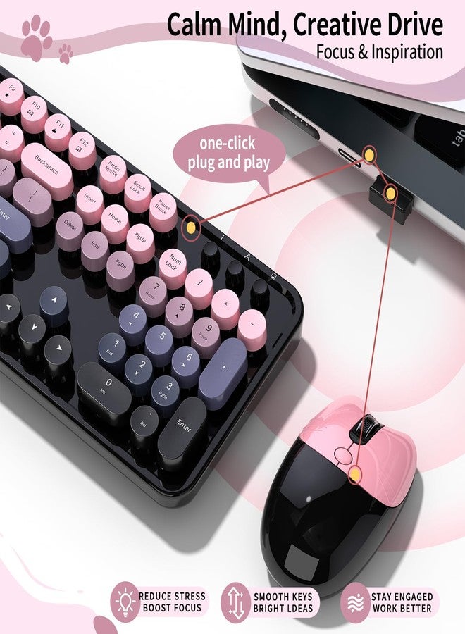 MOFii Wireless Keyboard and Mouse, MOFII 104 Round Keycaps Retro Typewriter with OTG & Brush, Full-Size Ergonomic, Ideal for Windows PC, Home, Office and College Peach Pink - Image 4