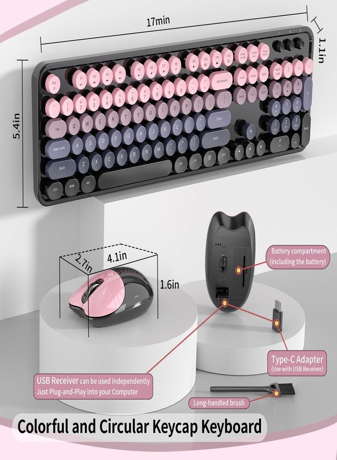 MOFii Wireless Keyboard and Mouse, MOFII 104 Round Keycaps Retro Typewriter with OTG & Brush, Full-Size Ergonomic, Ideal for Windows PC, Home, Office and College Peach Pink - Image 5