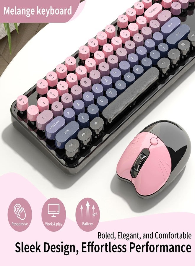 MOFii Wireless Keyboard and Mouse, MOFII 104 Round Keycaps Retro Typewriter with OTG & Brush, Full-Size Ergonomic, Ideal for Windows PC, Home, Office and College Peach Pink - Image 3