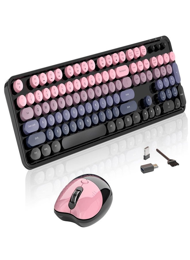 MOFii Wireless Keyboard and Mouse, MOFII 104 Round Keycaps Retro Typewriter with OTG & Brush, Full-Size Ergonomic, Ideal for Windows PC, Home, Office and College Peach Pink - Image 1