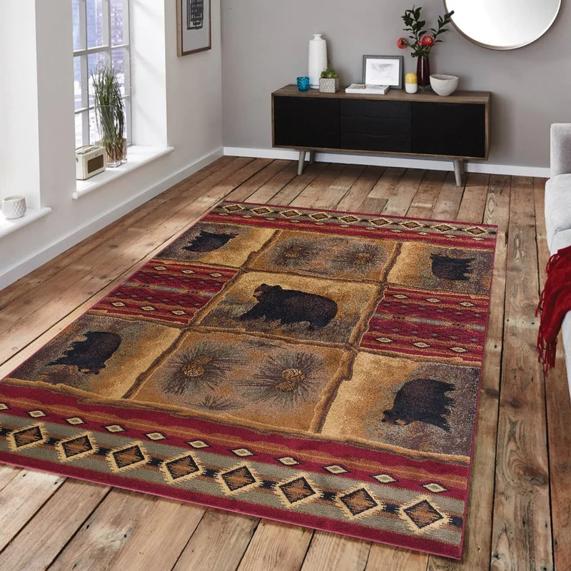 Vagonik Vintage Wild Nature Patterned Digital Printed Carpet Non-Slip Base Washable Carpet