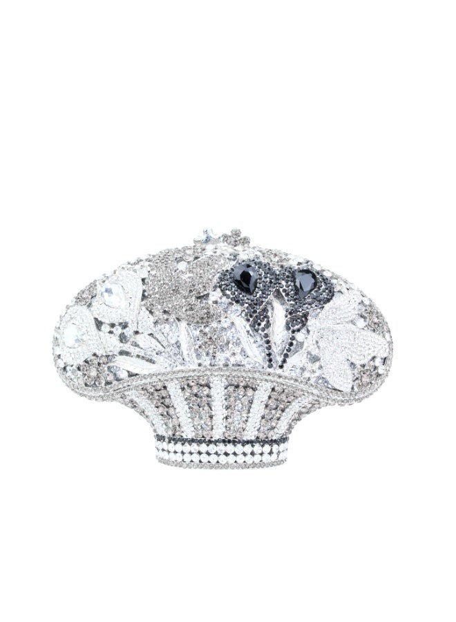 Dollar's Elegant Sparkle Crystal Purse CP63 - Metal Rhinestone Evening Clutch Bag, Bridal Wedding Party Handbag, Crossbody Chain Bag, Formal Event Stylish Designer Purse Gift (Silver) - Image 1