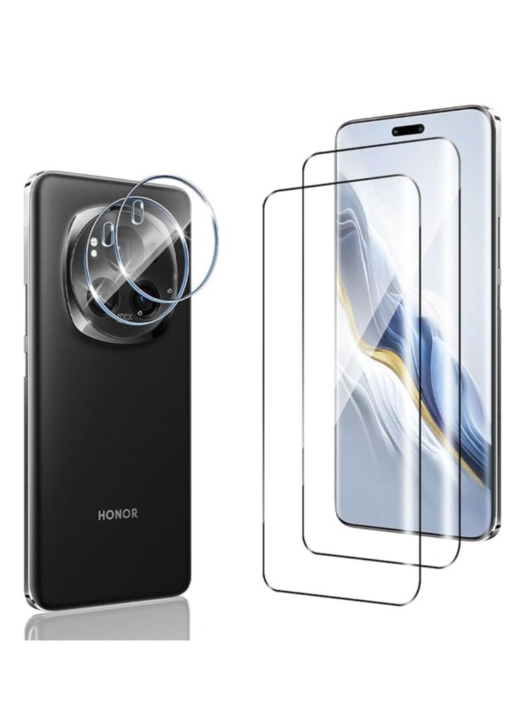 general The screen protector is compatible with Honor Magic 6 Pro, 2 pieces of 9H hardness 3D tempered glass screen protector, with 2 pieces of camera protection, scratch-resistant tempered glass - Image 1