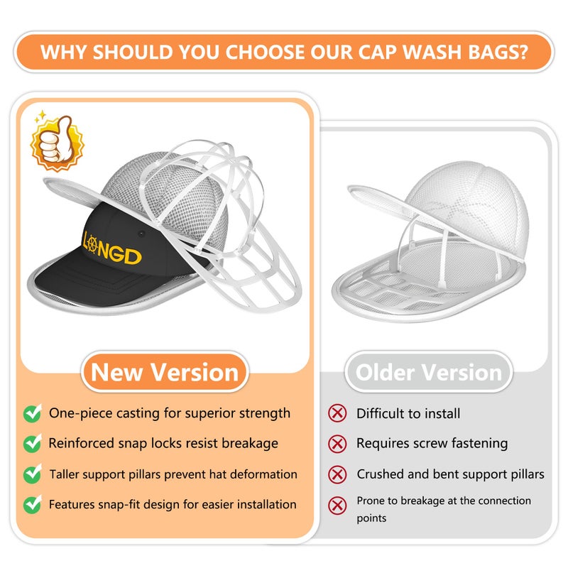 LONGD Hat Washer Cage with Snap Lock - Machine/Dryer Safe Compact Hat Cleaner for Baseball Caps & Storage - Image 3